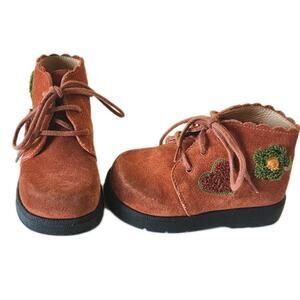 Baby Girls Mod 8 Very Soft Suede Orange Floral Leather Boots 6.5 EUR 22 France